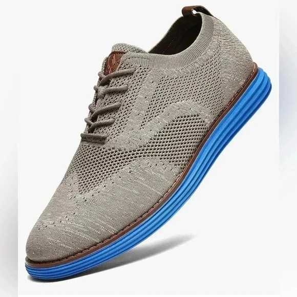 Bergamo Tech Knit Oxford Breathable Dress Shoes Khaki-Electric Blue - Picture 1 of 7